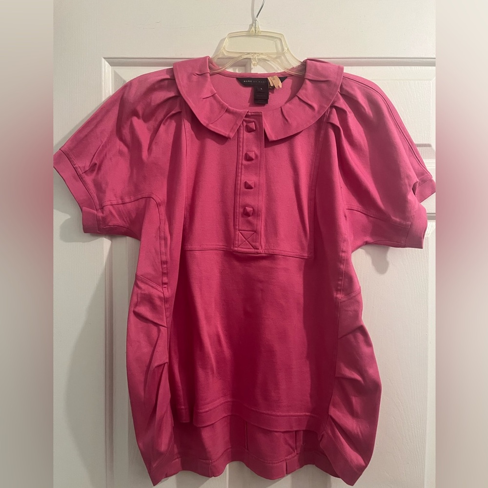 Marc by Marc Jacobs Hot Pink Short-Sleeve Top with Rounded Yoke